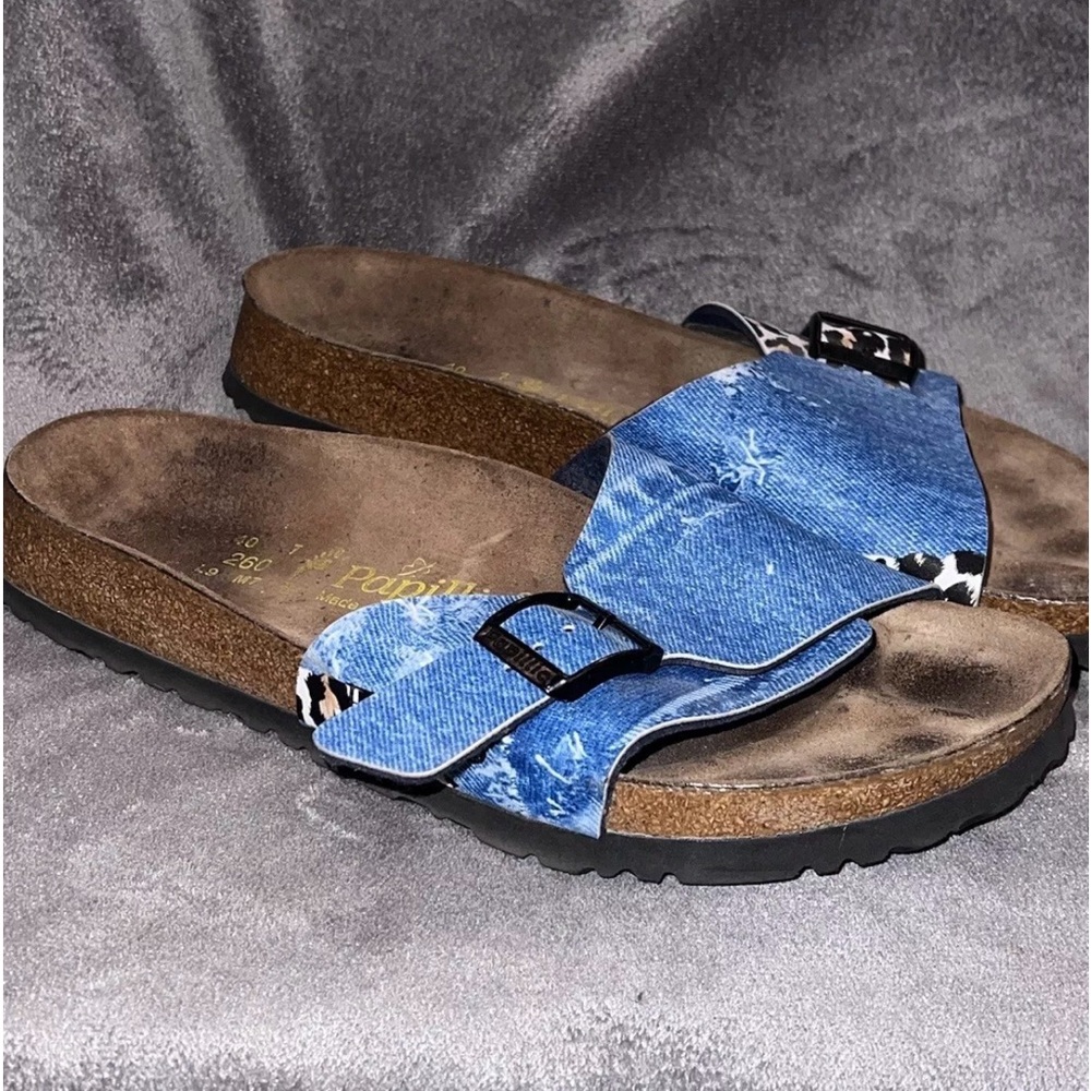 Birkenstock Papillio Women Sandals Size 40 US 9-9.5 Denim Animal Cheetah Print